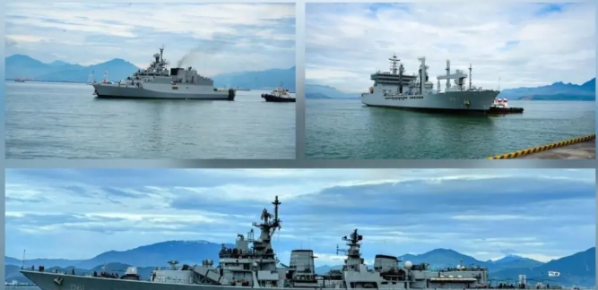 印度派遣3艘軍艦高調進入南海。 圖 : 翻攝自軍哥漫談