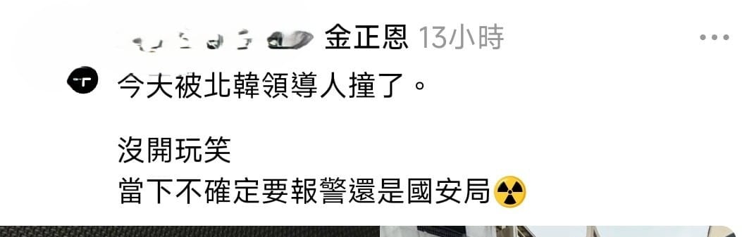 林姓騎士發文自嘲自己撞到金正恩，不知該「該報警還是通報國安局」 圖：翻攝自網路