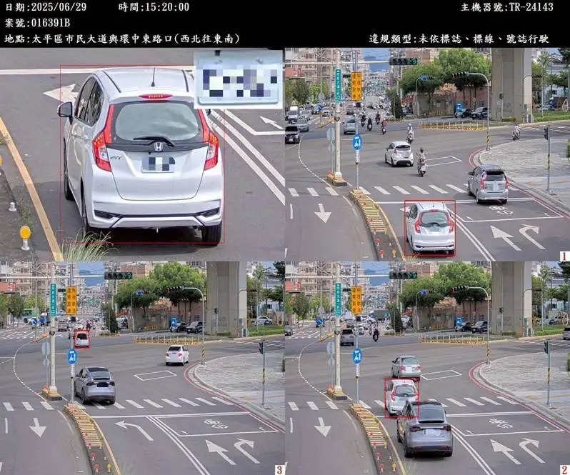 台中市於68處易肇事路口設置科技執法，1到7月取締交通違規23萬6421件。 圖：台中市警局提供