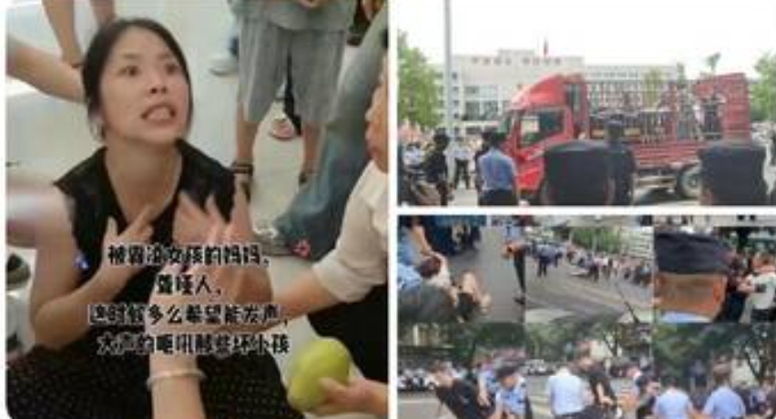 四川江油遭霸凌少女的母親是聾啞人士，她跪在街頭，希望民眾能為她聲張正義。 圖 : 翻攝自X