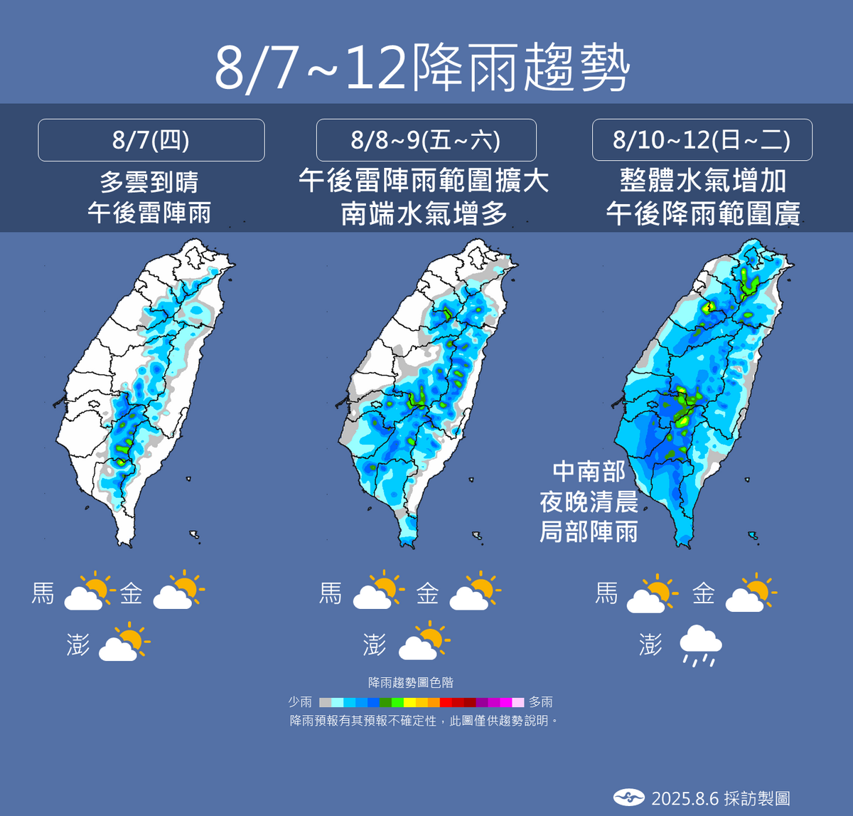 未來一週降雨趨勢。 圖：氣象署／提供