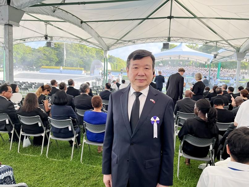李逸洋代表出席廣島和平紀念典禮。 圖：駐日代表處提供