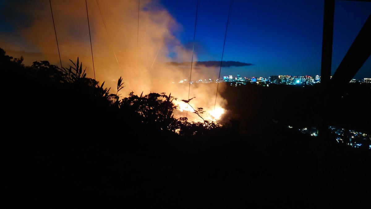 新北市樹林區的大同山，一名20歲的謝姓男子與女友登山賞景時，疑似為了拍攝日落美景而攀爬至高壓電塔，卻不慎觸電墜落，當場失去生命跡象，甚至引發火燒山的意外。 圖：翻攝自臉書「記者爆料網」