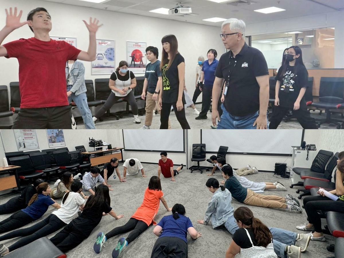 台灣順豐推動健康促進計畫，總經理潘逸俊（上右1）與同仁一起健身，展現企業對健康文化的重視。 圖/台灣順豐