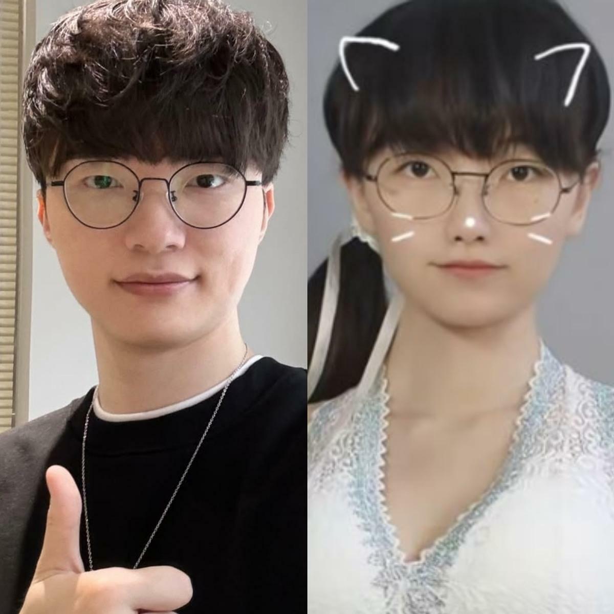 莎赫兒(右)撞臉Faker。 圖：翻攝自Faker、莎赫兒X