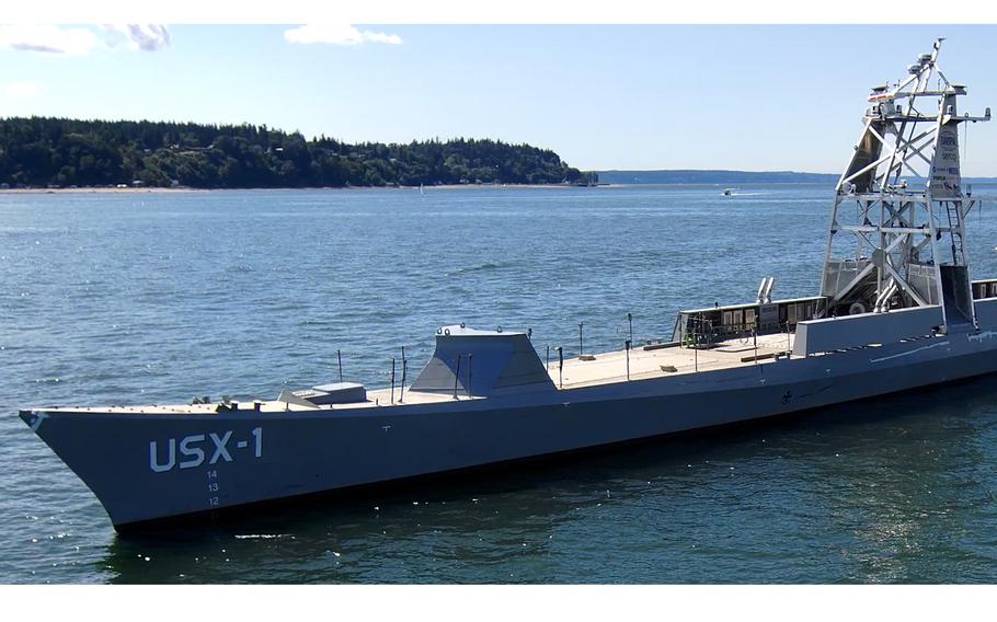 美國國防高等研究計劃署（DARPA）開發的無人艦「USX-1挑戰者號」（Defiant）正式公開亮相。 圖：翻攝DARPA