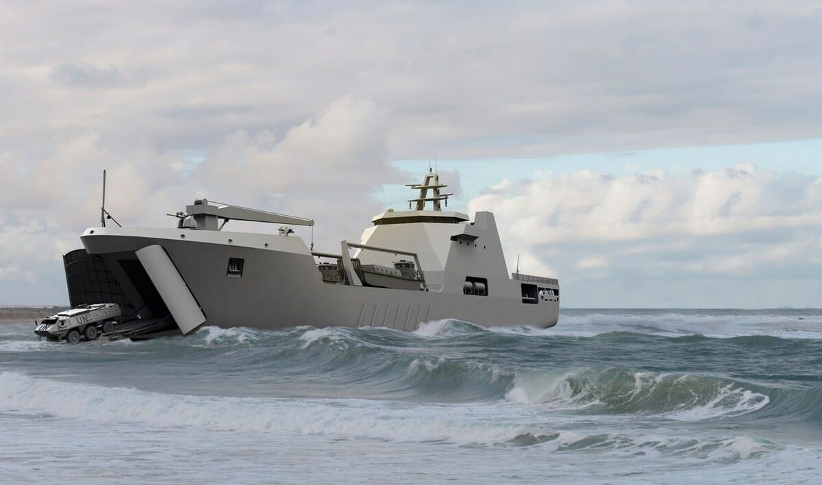 美軍新建中型登陸艦，將參考荷蘭達門海軍造船廠LST-100。圖為LST-100渲染圖。 圖：翻攝Damen Shipyards Group