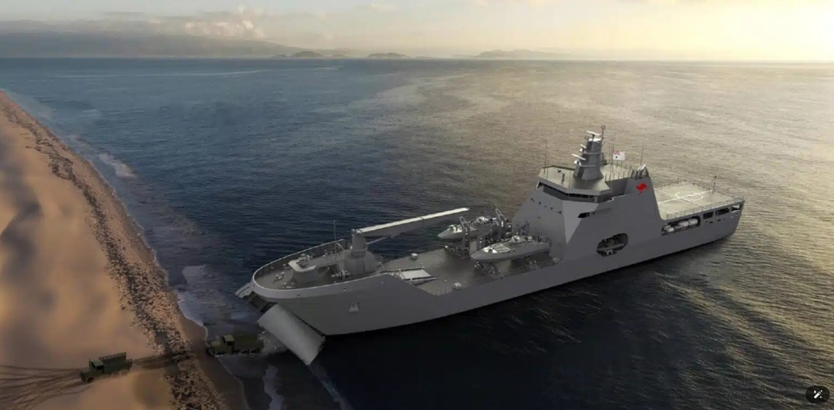 美軍新建中型登陸艦，將參考荷蘭達門海軍造船廠LST-100。圖為LST-100渲染圖。 圖：翻攝Damen Shipyards Group