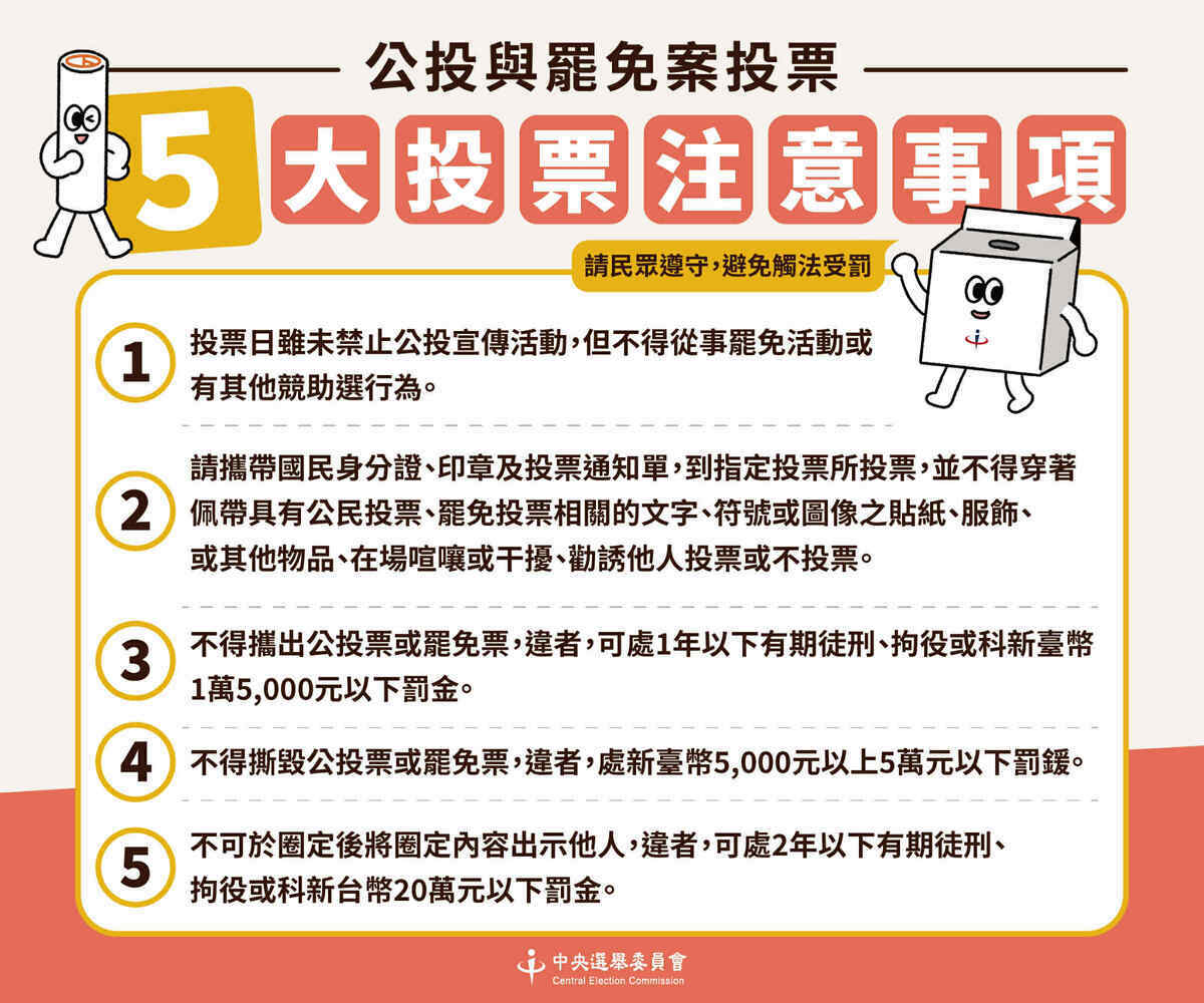 中選會提醒5大投票注意事項。 圖/中選會