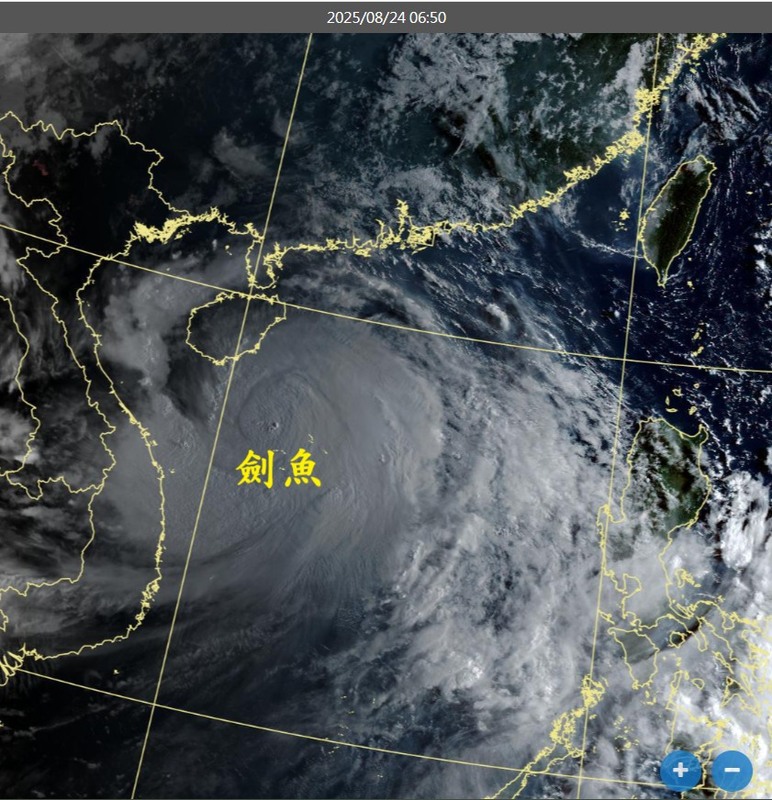 劍魚颱風結構完整，雲系大、環流範圍也大，可以深入中南半島內部，帶來的雨量可能會造成重大的災情。 圖：取自鄭明典