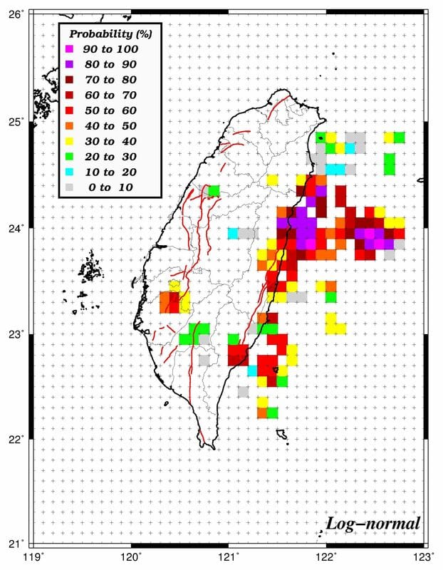 台灣未來50年發生規模6.5以上地震機率有99％，大於規模7.0地震機率則有54％。 圖：氣象署／提供