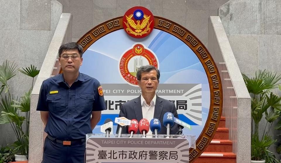 台北市警局召開記者會畫面，發言人局長李西河（右）、分局長陳瑞基（左）嚴正說明。 圖:台北市警局提供