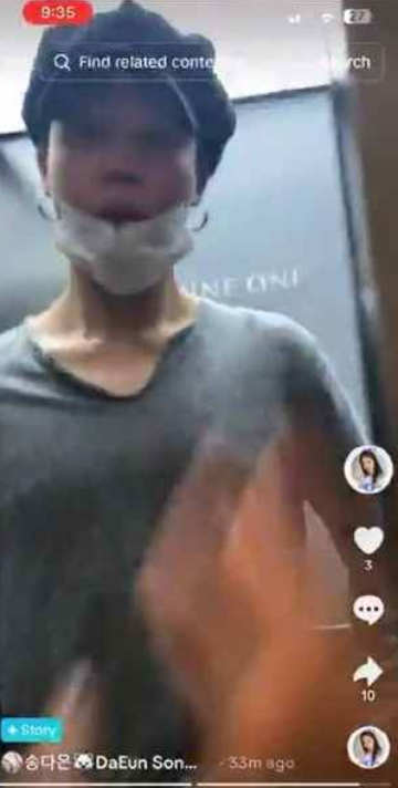 宋多恩上月27日曬出一段JIMIN從她家電梯走出來的影片，兩人疑似熱戀中。 圖：翻攝自韓網