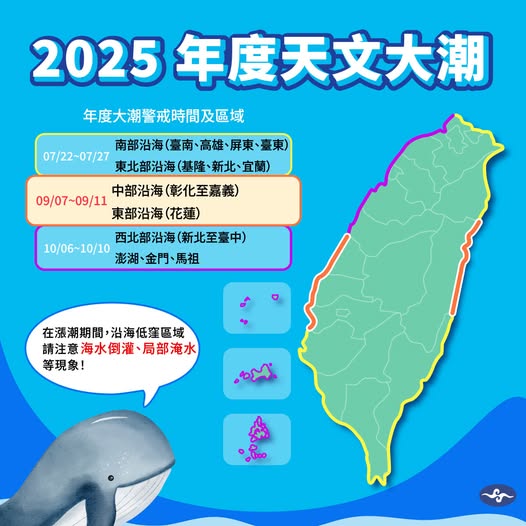 2025年度大潮時間、範圍。 圖：取自報氣候 - 中央氣象署