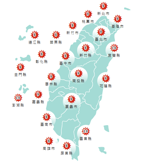氣象署發布各地紫外線指數預報概況。 圖：氣象署提供