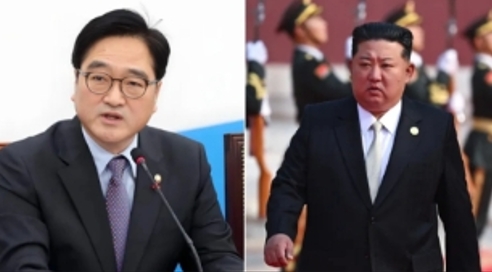 南韓國會議長禹元植(左)與北韓領導人金正恩。 圖 : 翻攝自中新網