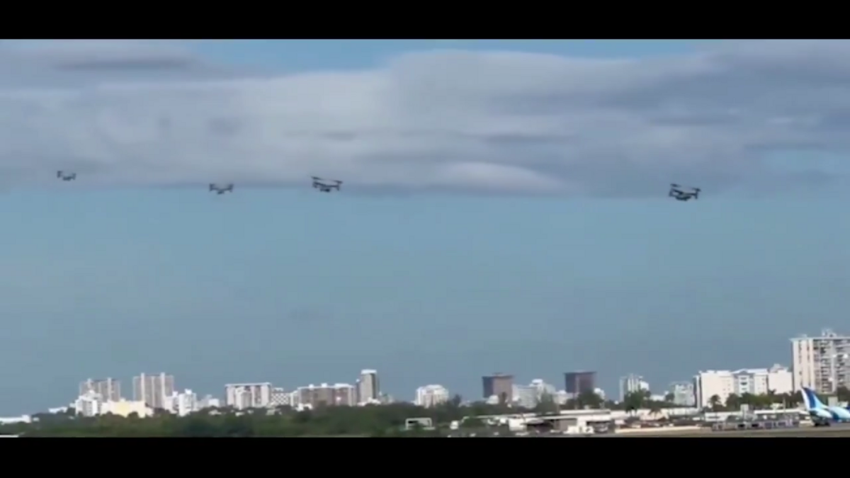 9 月 8 日，美國軍方在波多黎各聖胡安上空出現大規模直升機與戰機調動，外界普遍解讀為針對委內瑞拉毒品集團的戰略行動。 圖:翻攝自影片