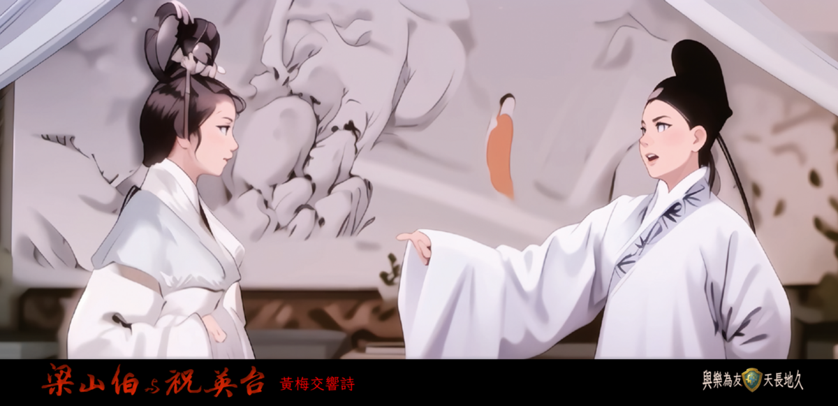 《梁山伯與祝英台》黃梅交響詩是融合黃梅調、交響樂與 AI 彩墨動畫的跨界製作。 圖 : 富瑜文教基金會/提供