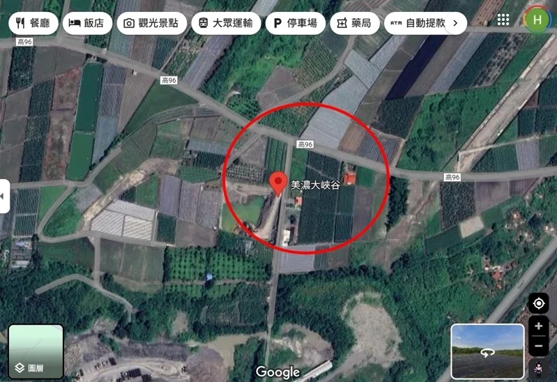 網友新增「美濃大峽谷」地標，不過目前已經無法搜尋。 圖：翻攝自Google Map