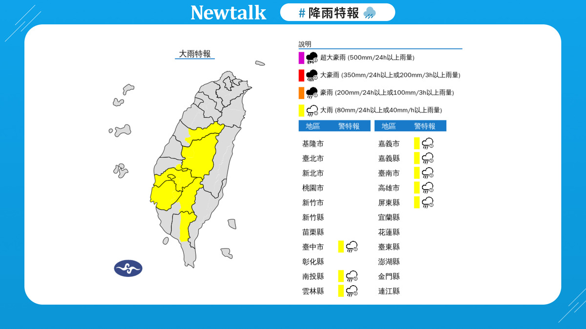8縣市午後雨彈開炸！溪水暴漲防坍方 圖：取自中央氣象署