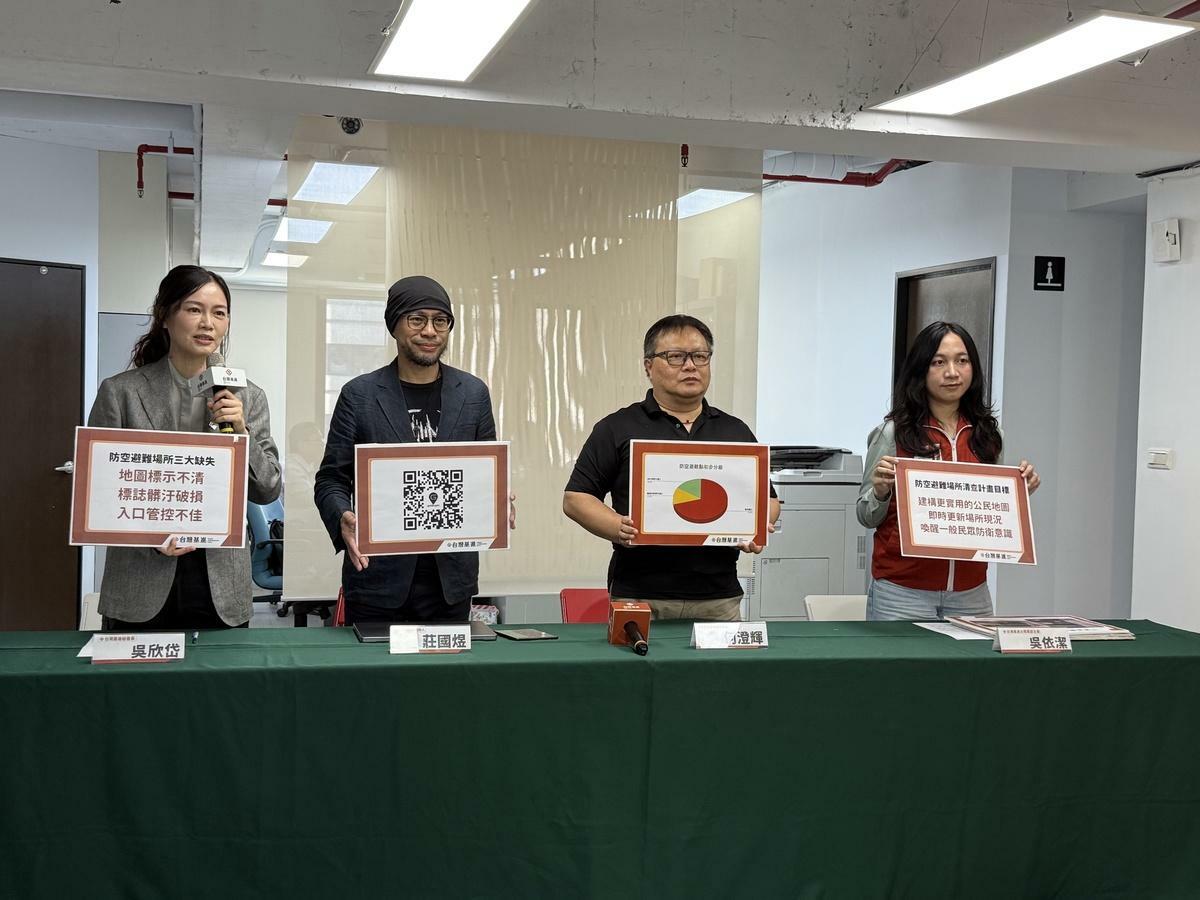 台灣基進今日召開記者會，公布「防空避難所清查計畫」，呼籲全民共同參與體檢全台避難設施。 圖：台灣基進／提供