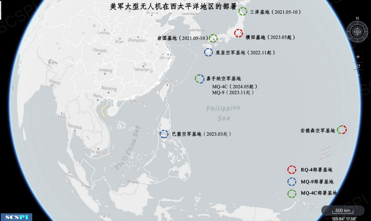 中國半官方智庫《南海戰略態勢感知》發布最新觀察報告，指近年來美國軍方在南海及周邊地區大幅增加無人偵察平台部署。 圖：翻攝scspi.org