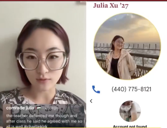 一名就讀於俄亥俄州奧伯林學院（Oberlin College） 的中國留學生朱莉亞·許（Julia Xu）因在課堂上公開表示「我們需要恢復政治暗殺」成為輿論焦點。她進一步聲稱「不是所有人都配享有言論自由，有些人應該害怕發聲」。 圖：翻攝自 X 海闊天空