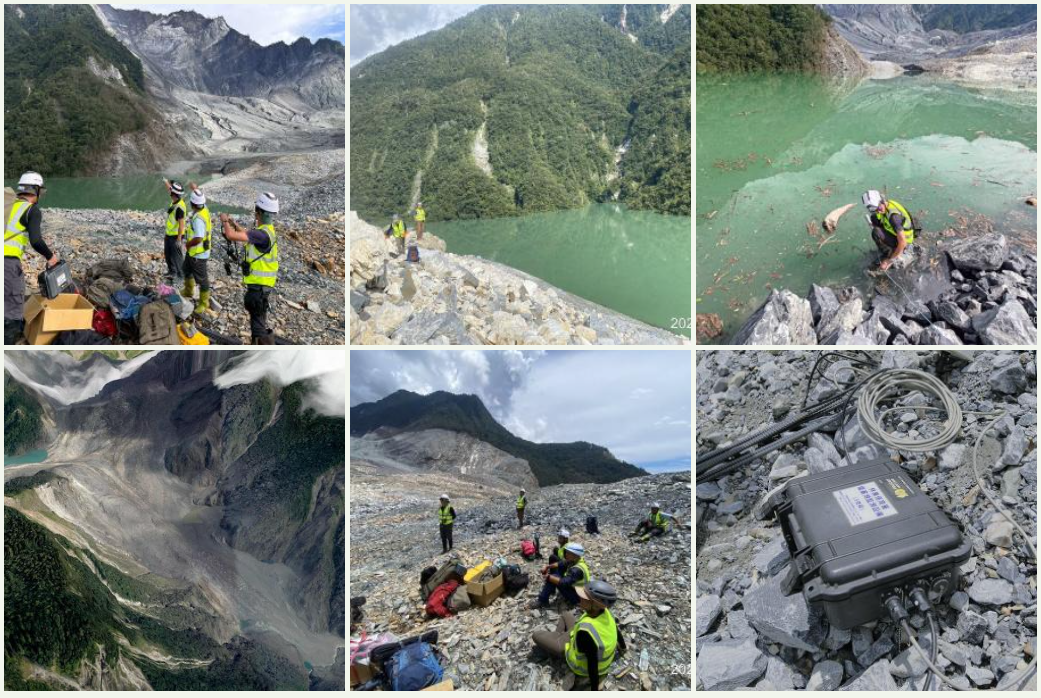 馬太鞍堰塞湖在7月21日形成後，中央即在7月26日設置水位計、空拍、持續監測，並成立跨部會專案小組並分工。 圖：翻攝自馬太鞍溪堰塞湖監測紀實官網