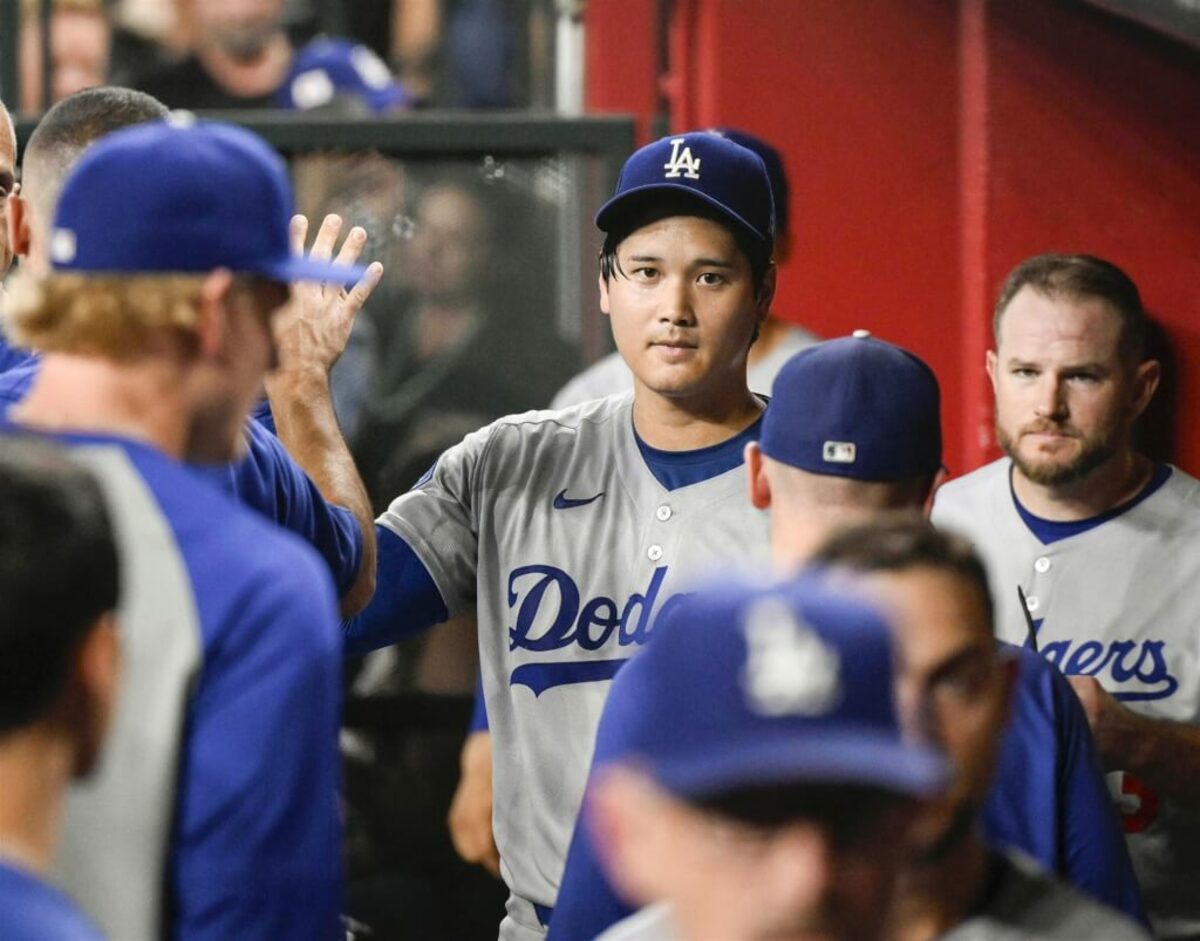 MLB球星大谷翔平（中）投出本季最多6局、飆8次三振。（共同社）