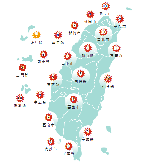 氣象署發布各地紫外線指數預報概況。 圖：氣象署提供