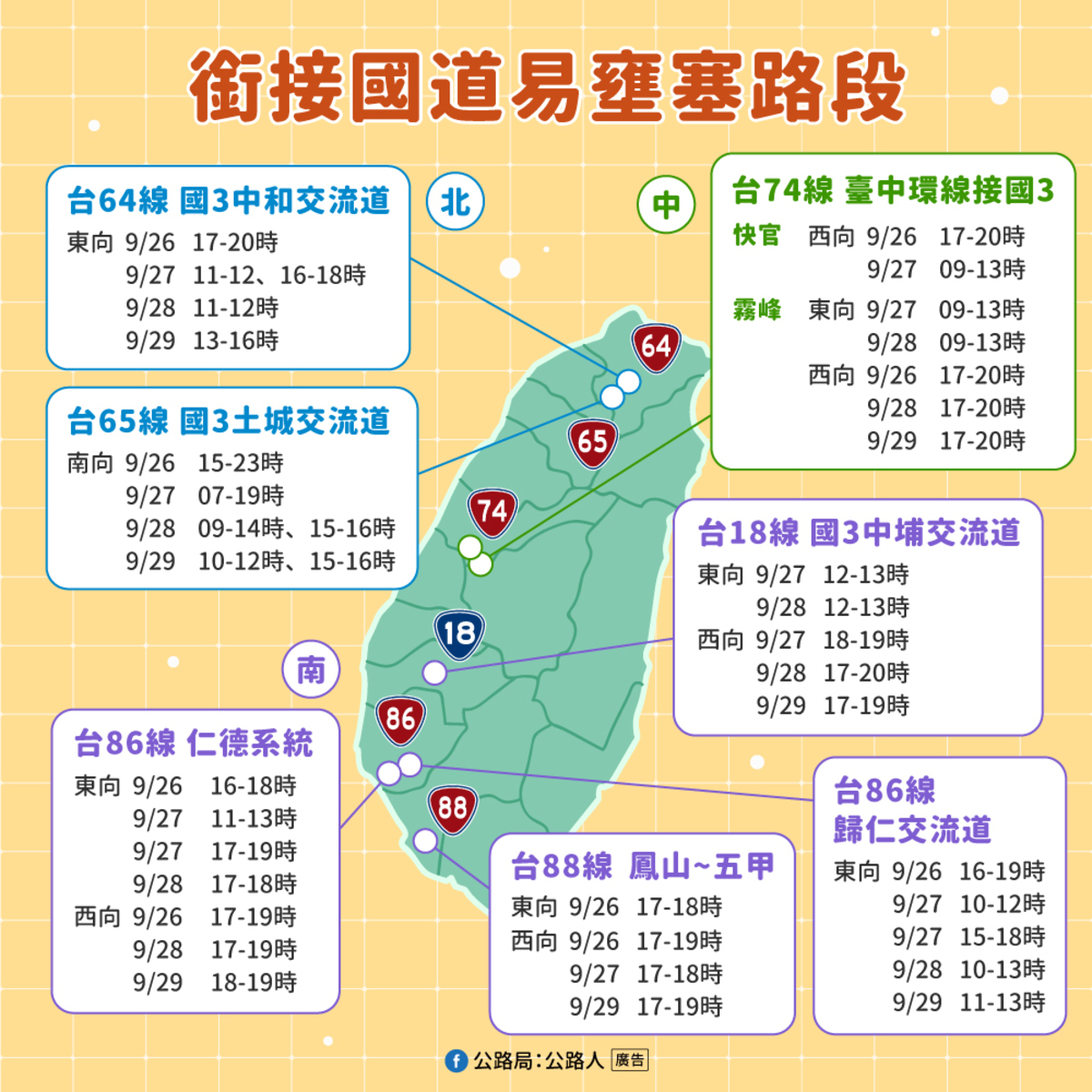教師節易壅塞道路。 圖：公路局／提供