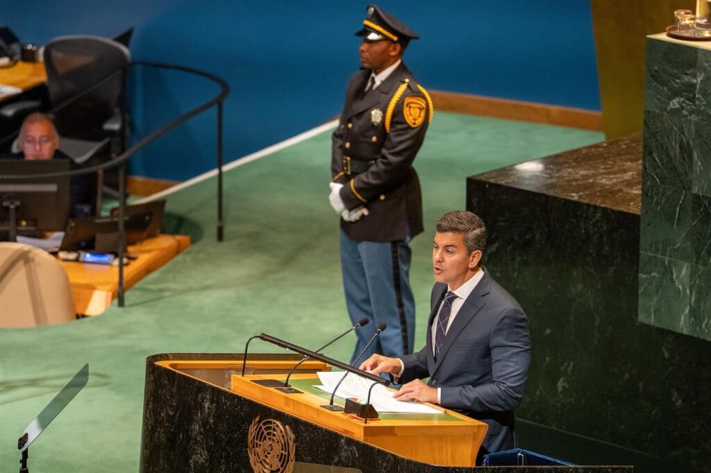 帛琉總統惠恕仁在聯合國大會上發言。 圖：取自x.com/Journal_UN_ONU
