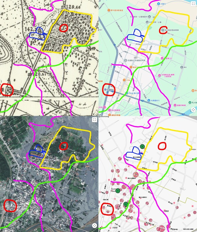 知名登山客「雪羊」黃鈺翔27日透過臉書分享，以四張不同年代的地圖交叉比對，解析本次災害範圍與地形特徵，直言「原住民的智慧真的非常厲害，老部落反而是最安全的地方」。 圖:翻攝自雪羊視界 Vision of a Snow ram臉書