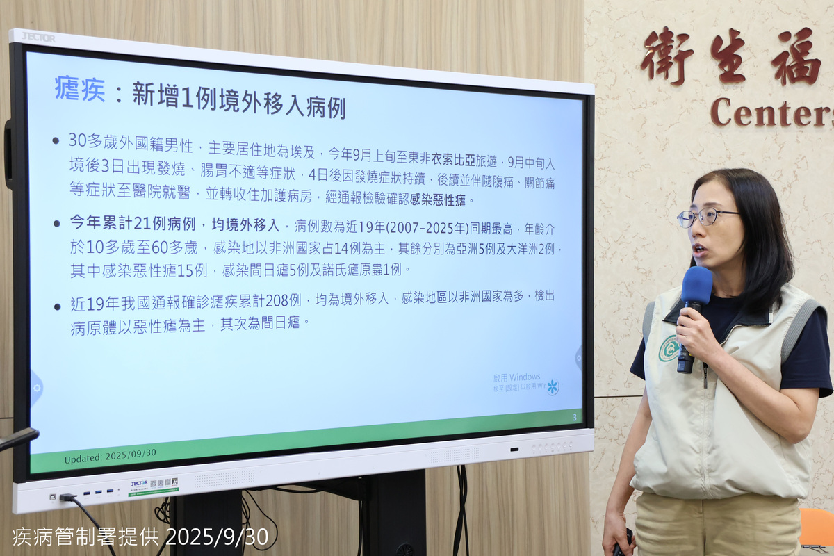 疾管署通報，30多歲外籍男旅遊衣索比亞返台後確診惡性瘧，現住加護病房，衛生單位持續追蹤。 圖：疾管署／提供
