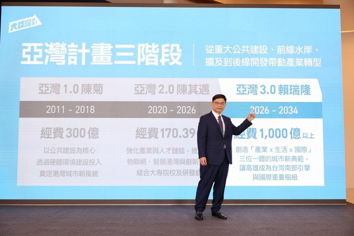 賴瑞隆強調啟動大亞灣計畫，將把高雄打造為「國際新入口、台灣雙核心」。 圖：賴瑞隆服務處/提供
