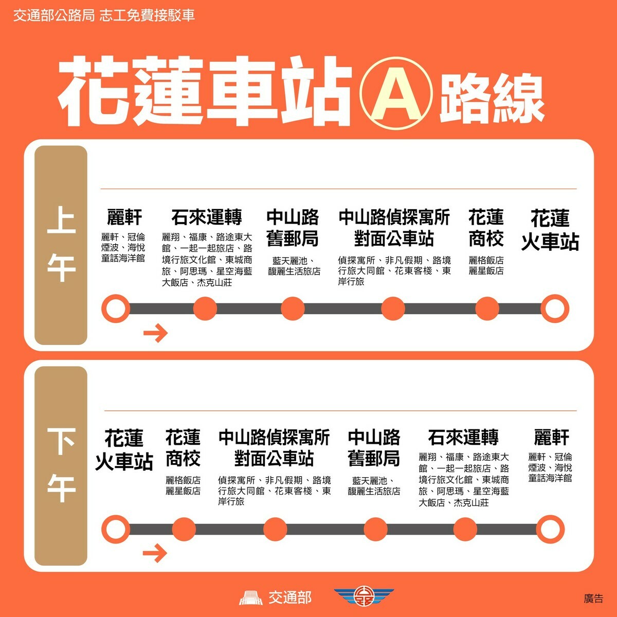 接駁專車-花蓮車站A路線 圖：交通部公路局/提供