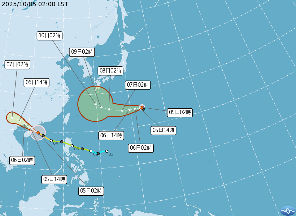 哈隆颱風今晨2時中心位置在台北東方2220公里之處。 圖/氣象署