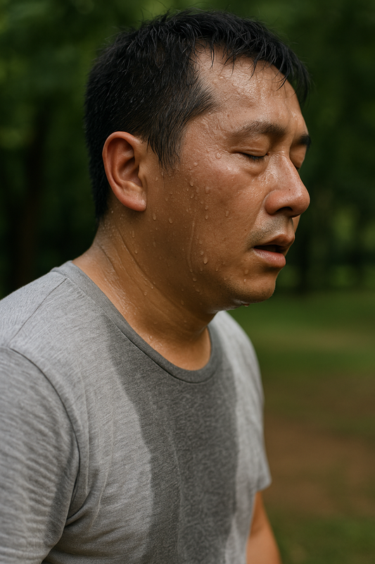 張家銘指出，流汗反映身體調節力與健康狀態，能正常出汗代表神經與汗腺仍運作良好。 圖：ChatGPT　AI 生成 / 曾郡秋 製
