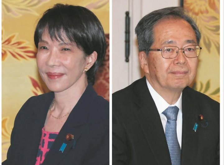 自民黨總裁高市早苗(左)與公明黨黨代表齊藤鐵夫(右)。 圖:翻攝自矢板明夫俱樂部FB