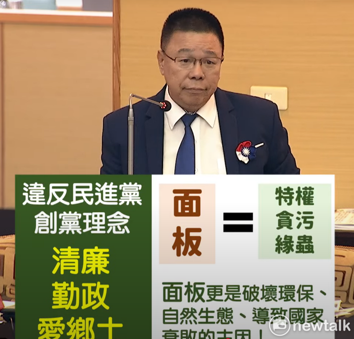 蔡育輝質疑郭國文硬ㄠ烏山頭水庫只提供灌溉用水，請他看看水利署網頁介紹，在地立委怎會不知烏山頭水庫目前是多功能使用？怎會不知烏山頭提供民生用水？ 圖：國民黨團提供