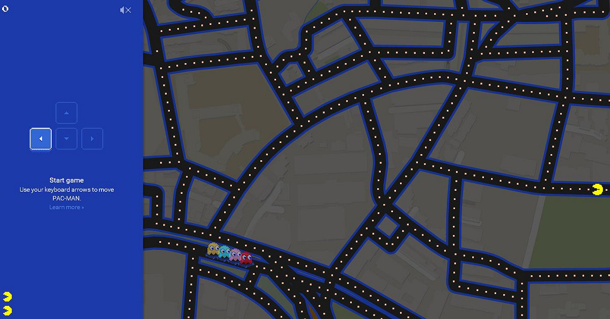 Google Maps於4月1日愚人節，推出80年代懷舊的電玩遊戲「小精靈」（Pac-Man）。圖：翻攝自Google Maps
