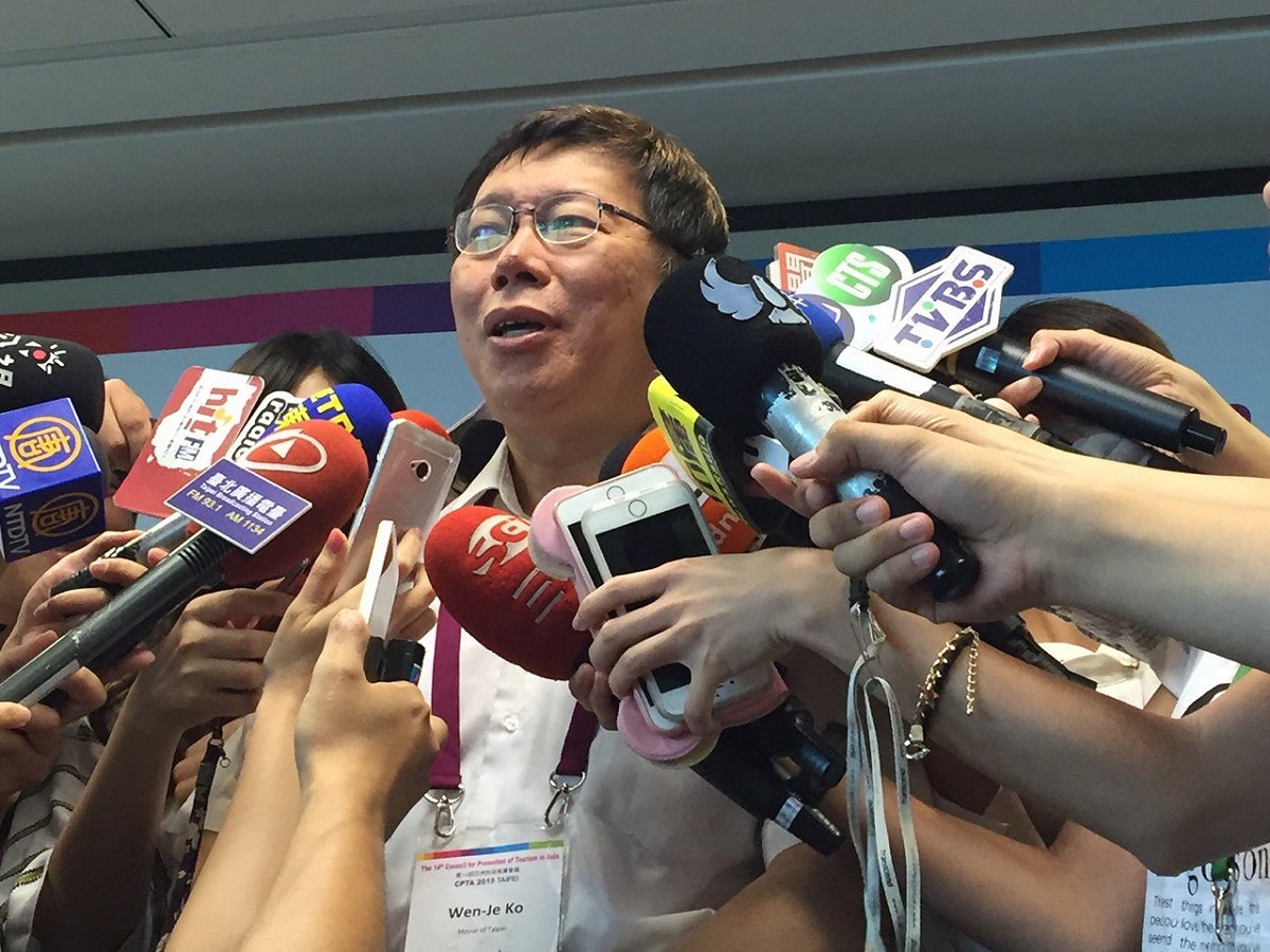 台北市長柯文哲13日上午出席第14屆亞洲旅遊推廣會議開幕式後受訪。圖：劉奕霆/攝