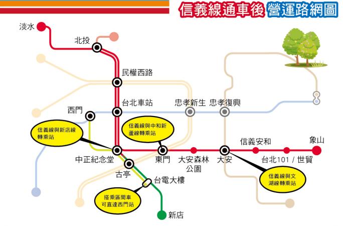 北捷信義線24日通車後，將新增3個轉乘車站，分別是中正紀念堂站、東門站以及大安站等。圖：北市府捷運工程局官網