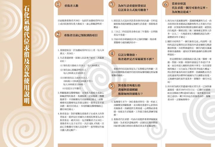高雄市政府製作問答集，解答大眾對氣爆善款運用及代位求償的疑惑。圖：翻攝花媽臉書