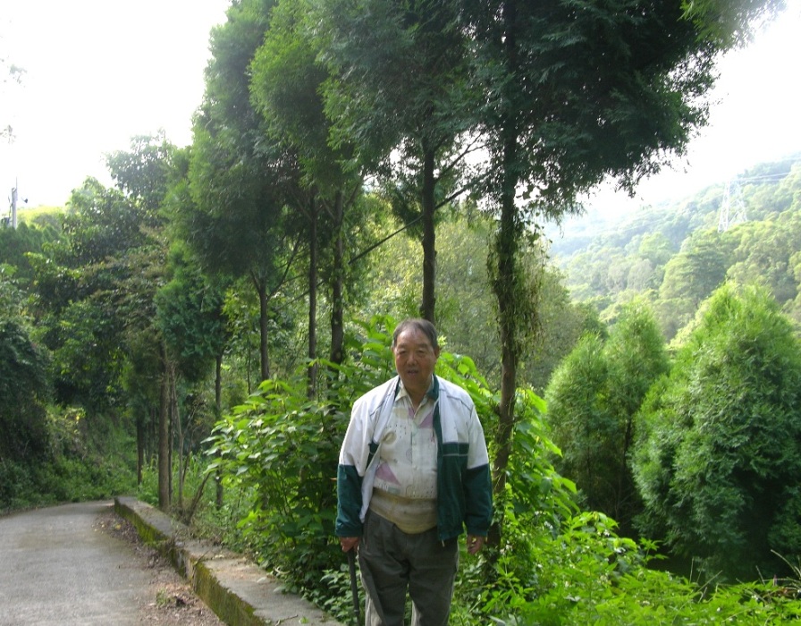 林清治把兒子在台大拿到的林安泰獎學金8萬元買了1千棵肖楠種在寶一水庫水源頭，保護水源。圖：陳權欣/攝