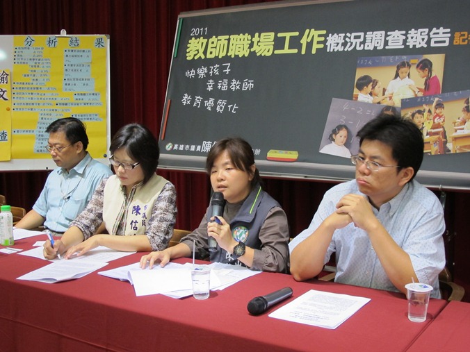 高雄市議員陳信瑜、陳慧文今（26）日在教師節前夕公佈針對教師問卷，建議學校建立一個專業後援機制。 圖：胡宏志/攝