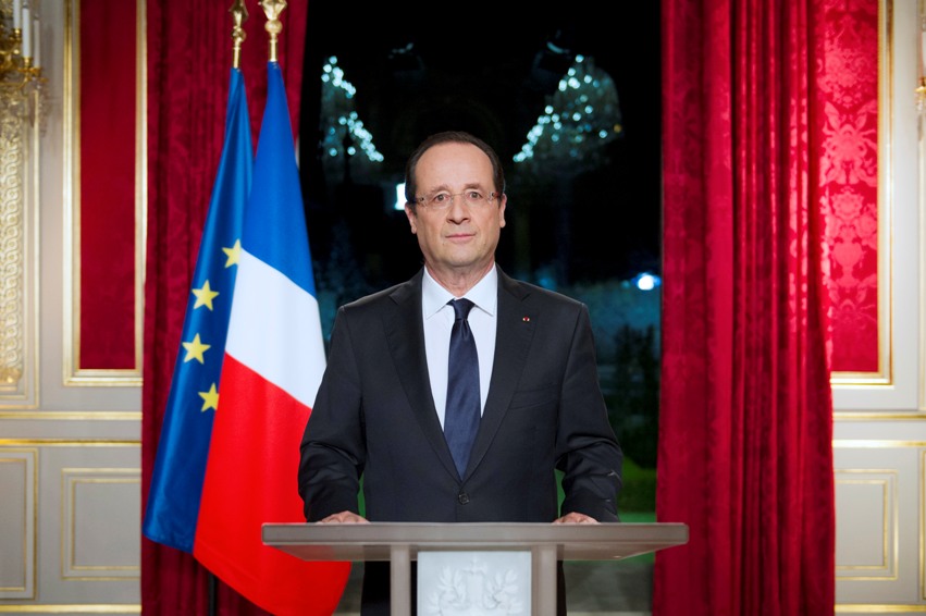 法國總統歐蘭德(François Hollande) 前(31)日晚間，透過廣播與電視發表2013年新年演說，這也是他就任以來首次的新年祝願談話。圖片來源：達志影像/美聯社。