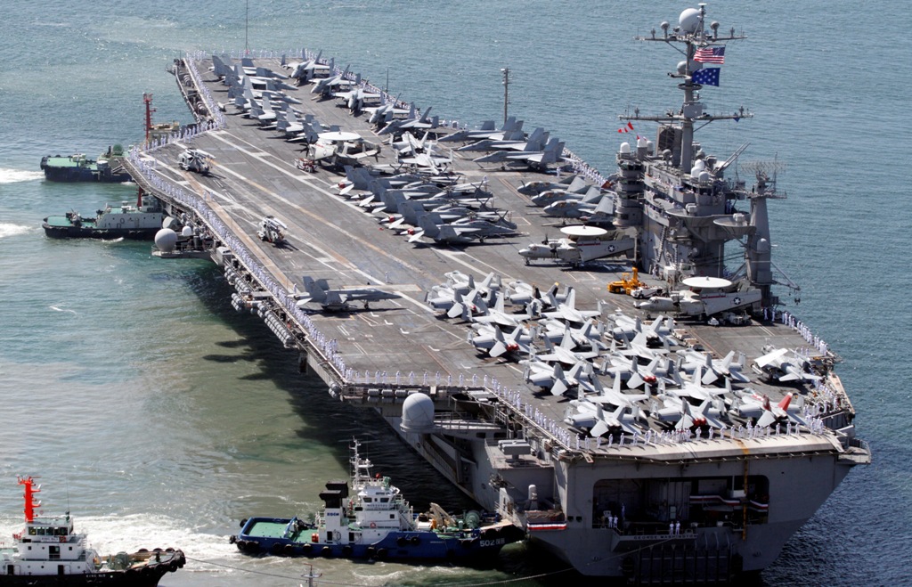 駐韓美軍司令部24日表示，美韓兩國將從28日開始至12月1日，在黃海上舉行為期4天的聯合軍演，美國航空母艦「喬治•華盛頓」號也將參與。圖片來源：達志影像/路透社