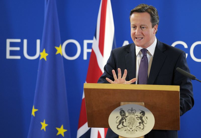 英國首相卡麥隆（David Cameron）9日在歐盟高峰會上否決了歐盟新約，雖然引發德、法兩國領袖的不滿，但是國內民意卻力挺卡麥隆。圖片來源：達志影像/路透社