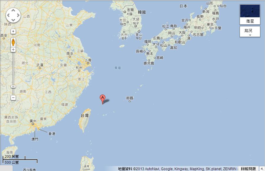 中國前國務委員唐家璇透露出中國似乎反對將釣魚台問題交付國際法院(ICJ)解決的態勢。圖為釣魚台地圖。圖片來源：Google Map。